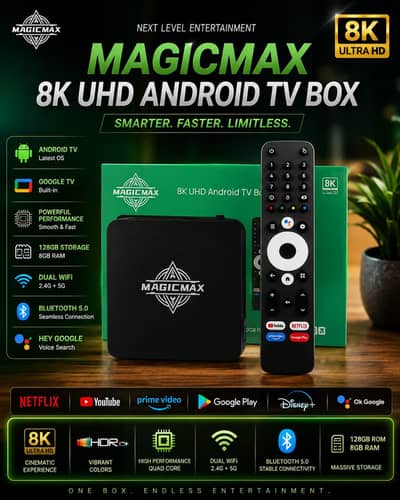 MAGIC MAX LATEST ANDROID TV BOX 8GB/128GB WITH VOICE REMOTE CONTROL