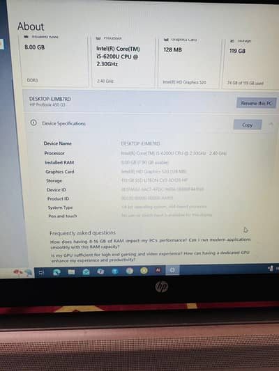 HP ProBook 450 G3 Core i5 6th Gen 8GB RAM 128GB SSD Laptop