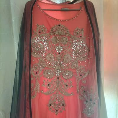 Net Maxi Antique Work + Pearl Tussle Dupatta | Chest 23