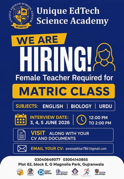 Female Teacher Required for Academy