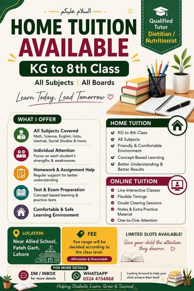Home tuition available with good environment