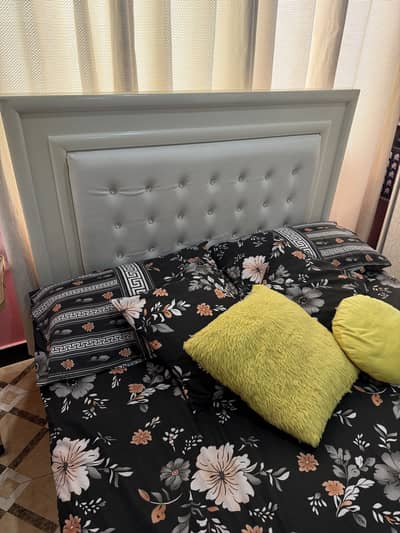 Beautiful White Double Bed with Padded Headboard for Sale