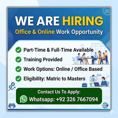 Office & Online Work Jobs Available – Male/Female (Lahore)