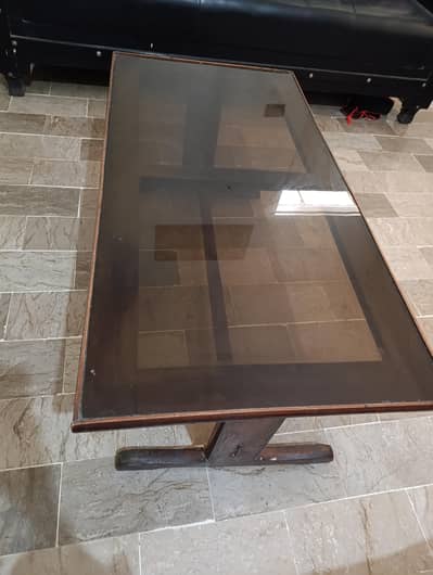 Solid Wood Center Table with Glass Top – Excellent Condition