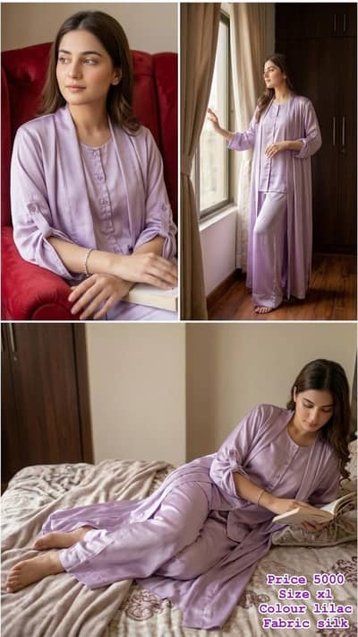 Nightwear 3 piece shirt trouser and long gown.
