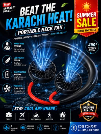 Neck Fan with 2 Fans Black ABS Lightweight Cooling