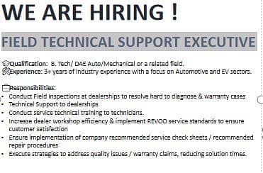 FIELD TECHNICAL SUPPORT EXECUTIVE (Hyderabad & Jhelum)