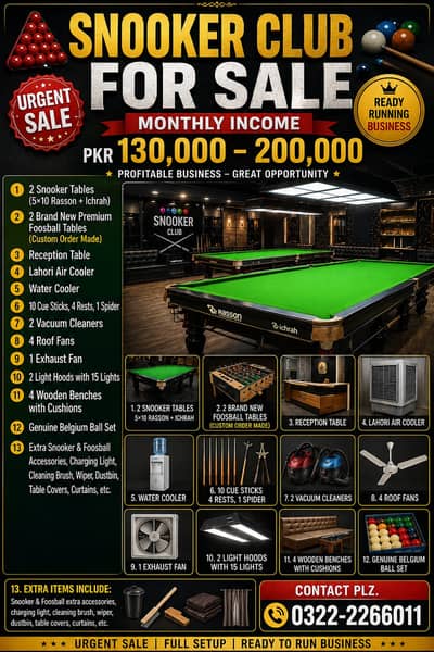 Snooker Club For sale /Runing Snooker Club / Snooker Club