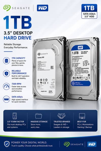 HDD 1TB 3.5″ SATA Hard Drive – Pulled 10/10 Condition