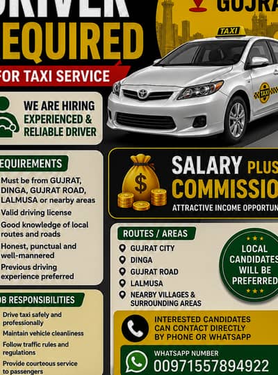 Driver Required for Taxi Service – Gujrat