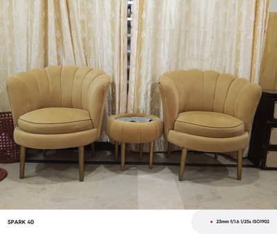 "Chic Velvet Armchairs with matching pouf