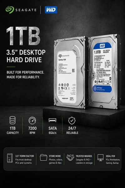 SATA Hard Drive - HDD 1TB 3.5″ - System Pulled (Crystal Condition)
