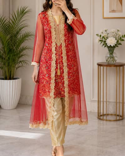 Elegant Red & Gold 3-Piece Formal Dress