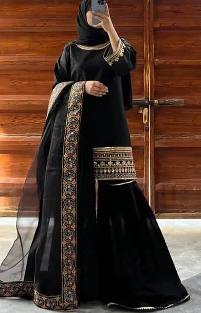 black 3 piece gharara set