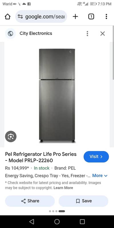 pel full  size fridge model 22260