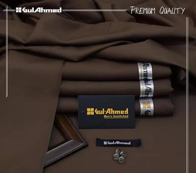 Gul Ahmed Men's Unstitched Suit Brown Premium Quality