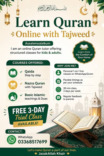 Online Quran Teacher with Tajweed - Free Trial Class for Kids & Adult