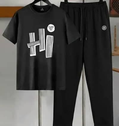 Men Dry Fit Printed Black Tracksuit 2Pcs Available in All Sizes