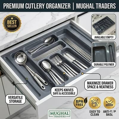 Premium Kitchen Cutlery Organizer - Durable Drawer Tray for Spoons