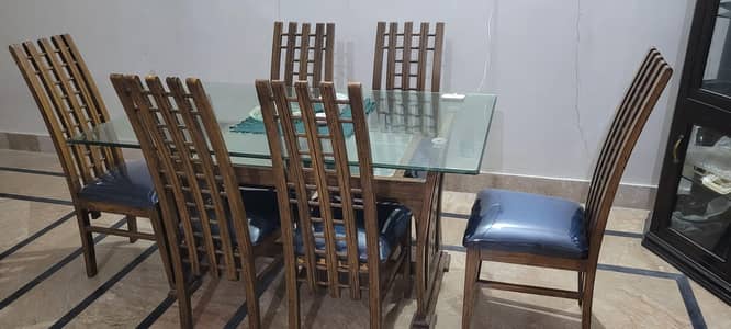 Interwood Dinning Table 6-Seater with Tempered Glass - For Sale