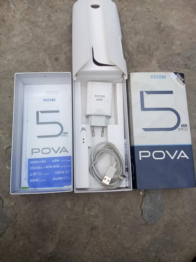 Tecno Pova 5 Pro 5G/256/8+8 box charger cable original sab kuch panel
