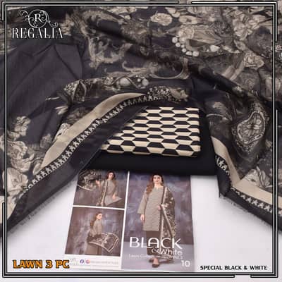 Sophisticated Black Floral Lawn 3PC