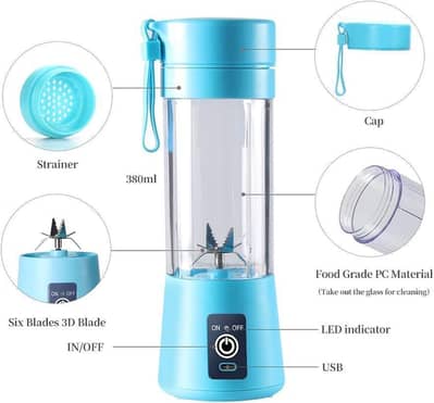 portable USB rechargeable Electric juicer Blender (380ml) - 6 Blades