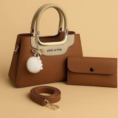 Maroon Black Handbag & Wallet Set for Women