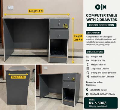 Computer Table with 2 Drawers