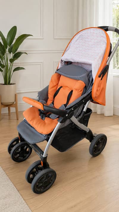 Premium BabStroller with Canopy, Basket & Cup Holder – Excellent Co