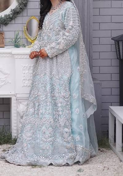 “Luxury Walima Maxi / Bridal Dress – Ice Blue Heavy Handwork”