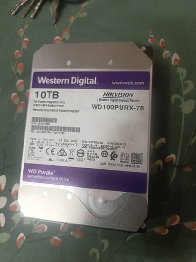 Western Digital WD Purple 10TB HDD for CCTV/DVR - WD100PURX