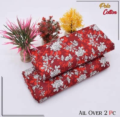 WOMEN COTTON FLORAL SUIT RED WHITE 2PC FAST DELIVERY ALL OVER PAKISTAN