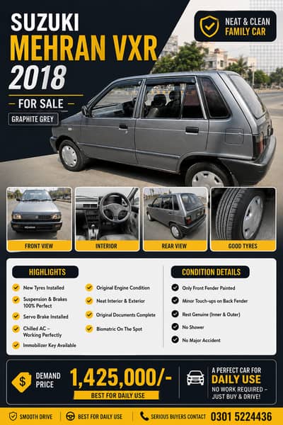 Suzuki Mehran VXR 2018 Euro II | What's app or call 03015224436