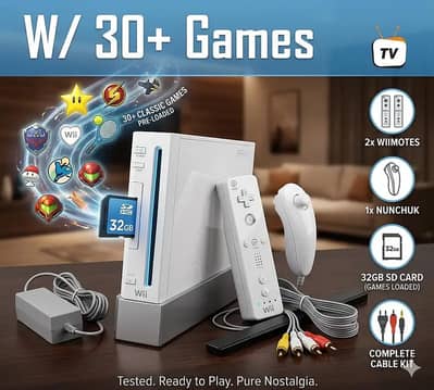 Nintendo Wii w/ Games Wiimotes Nunchuck Av Cables and Accessories