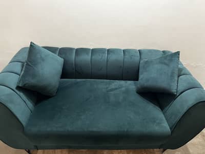 Sofa Set 4 Seater Green Velvet 2-2 with 4 Cushions