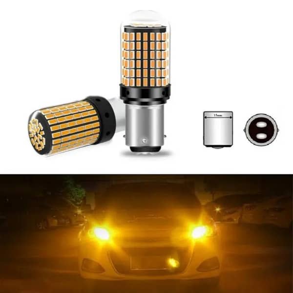 1157 LED Bulbs Amber Orange Double Point For Car And Bikes P21 BAY15D For DRL Indicators or Brake Light Hazard Blinker Lights