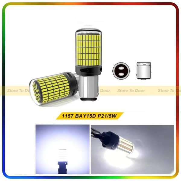 1157 BAY15D White Led Bulb Double Point For Car And Bike (Pack of 2) 12-24V For Running Turn Signal Or Brake Light Waterproof High Quality Super Brightness Hazard Blinker Lights