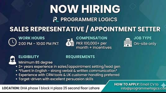 sale representive appointment setter 2pm sy 10 pm