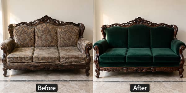 3 Seater Antique Style Sofa | Royal Green Velvet Poshish | Sheesham Wo