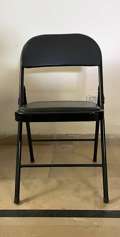 Used Folding Chair Metal Frame Black Padded Seat Back Indoor Outdoor