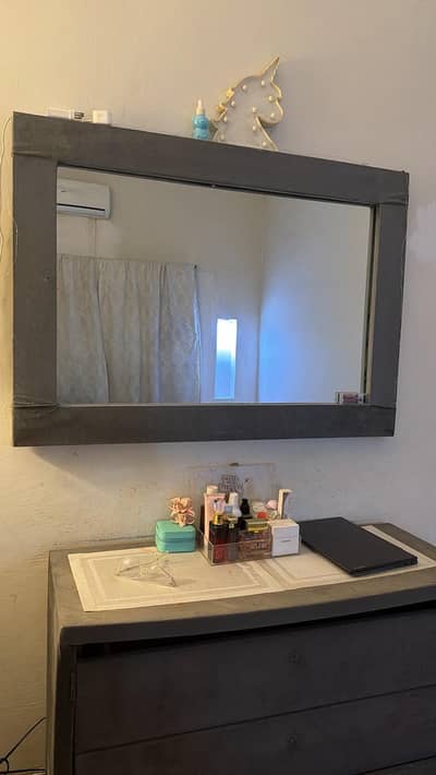 full bed set for sale with bed, mirror, side tables and dressing table