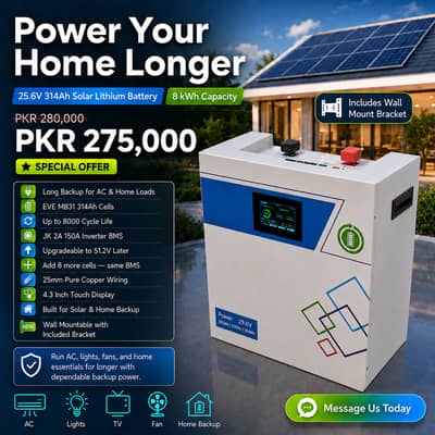 25.6V 314Ah Solar Lithium Battery | 8kWh Home Backup Power