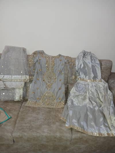 Bridal nikah dress 3 piece silver gray heavy zardozi work size large