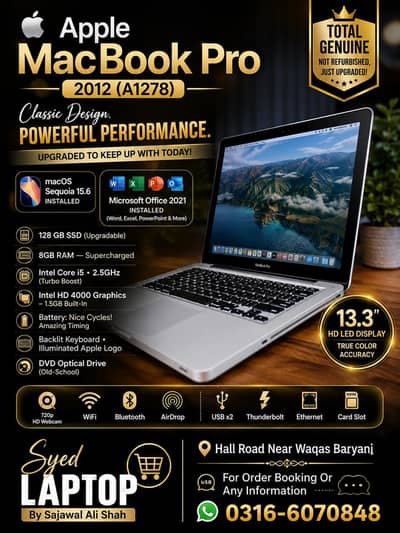 Apple Macbook Pro 2012 / i5-2.5Ghz / 16GB Ram / 128GB SSD / 1.5GB Gpu