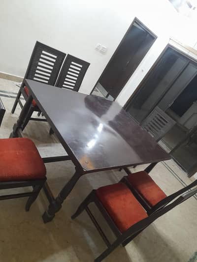 Solid Wood 6-Seater Dining Table Set with Cushioned Chairs