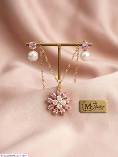Gold Plated Crystal Pearl Pendant Set for Women