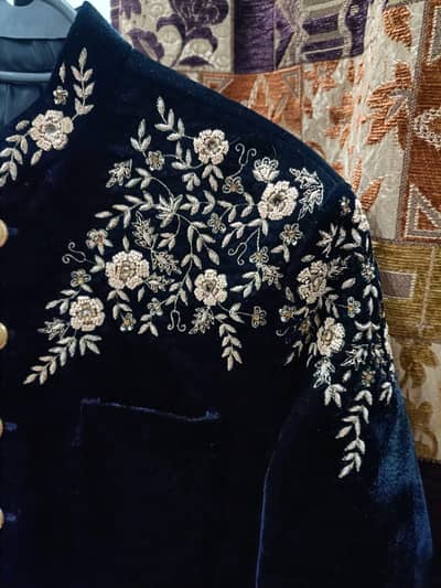 Groom hand embroidered black coat