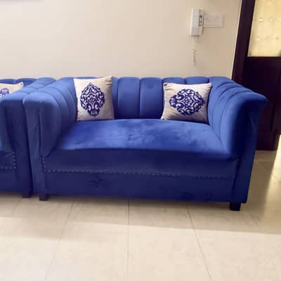 Blue velvet TV lounge sofa set