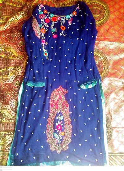 Royal blue luxury pure krinkle embroidered 3-piece suit
